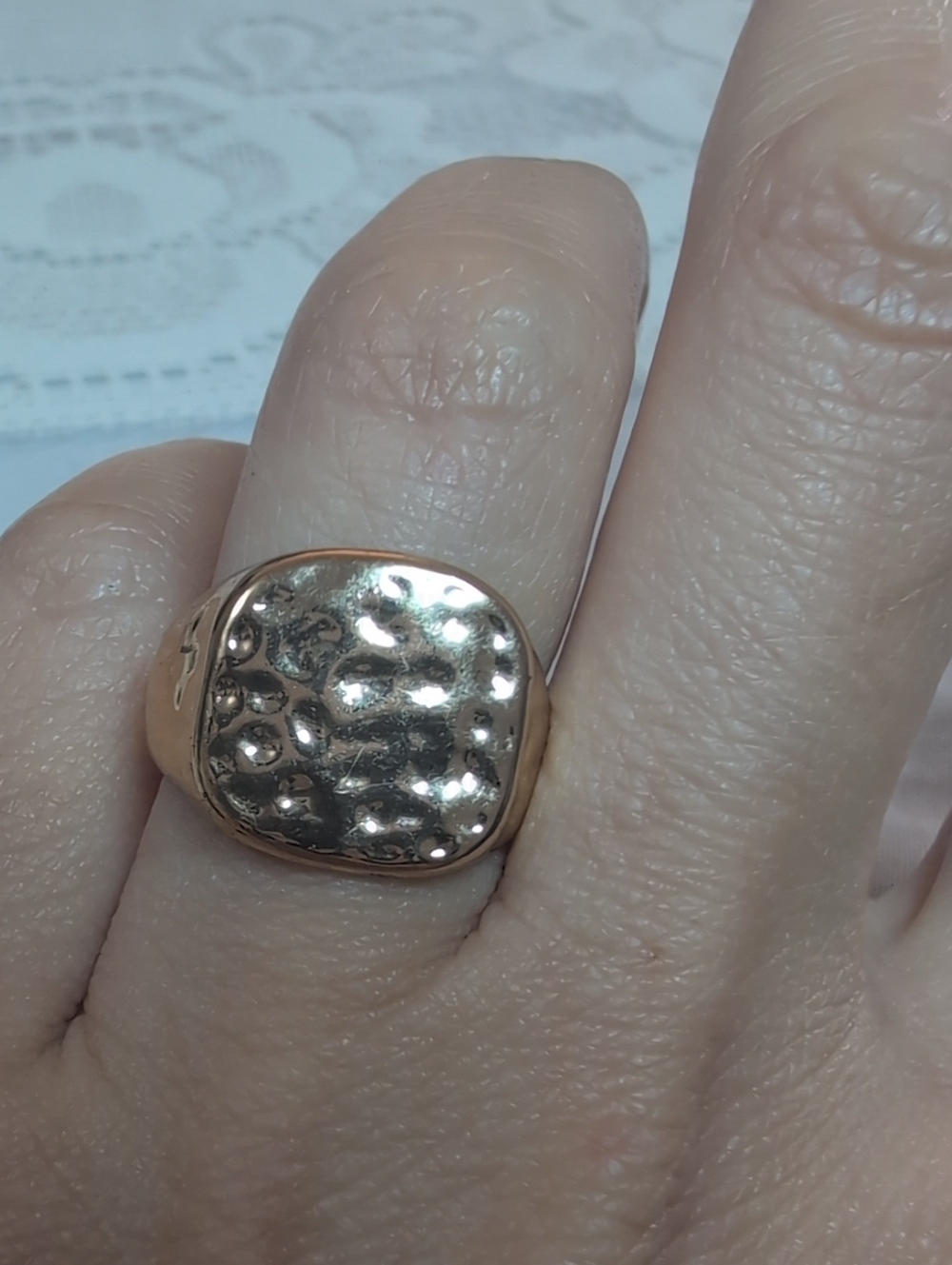 Gold-Tone Textured Signet Ring - Size 7 - Picture 2 of 4